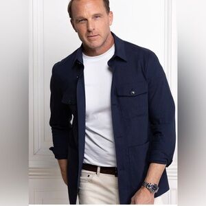 Collars & Co The Maverick Linen Blazer Navy Overshirt Medium